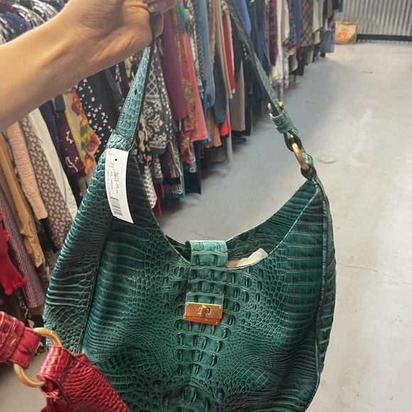 Brahmin Teal Crocodile-Embossed Shoulder Bag - Picture 1 of 9